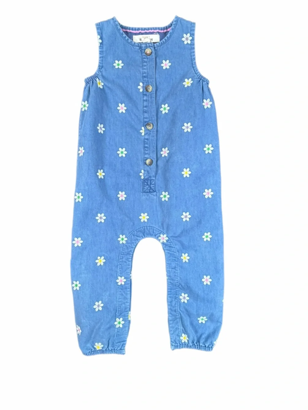 MINI BODEN Embroidered Chambray Romper in Denim Daisy - 18-24M